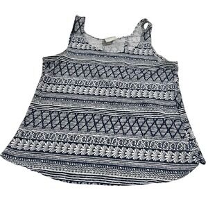 Rainforest Cafe Navy & White Geometric Cross Back‎ Tank Top Size Small